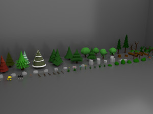 Low Poly Normal Snow Trees Pack 3D Model