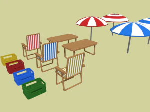 Paquete de playa de baja poli Modelo 3D