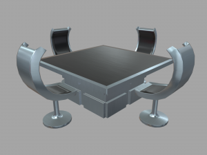 Low Poly Scifi Table Chairs 01 3D Model