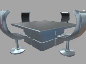 Low Poly Scifi Table Chairs 01 3D Model