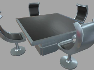 Low Poly Scifi Table Chairs 01 3D Model