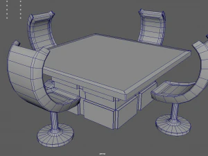 Low Poly Scifi Table Chairs 01 3D Model