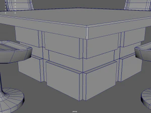 Low Poly Scifi Table Chairs 01 3D Model
