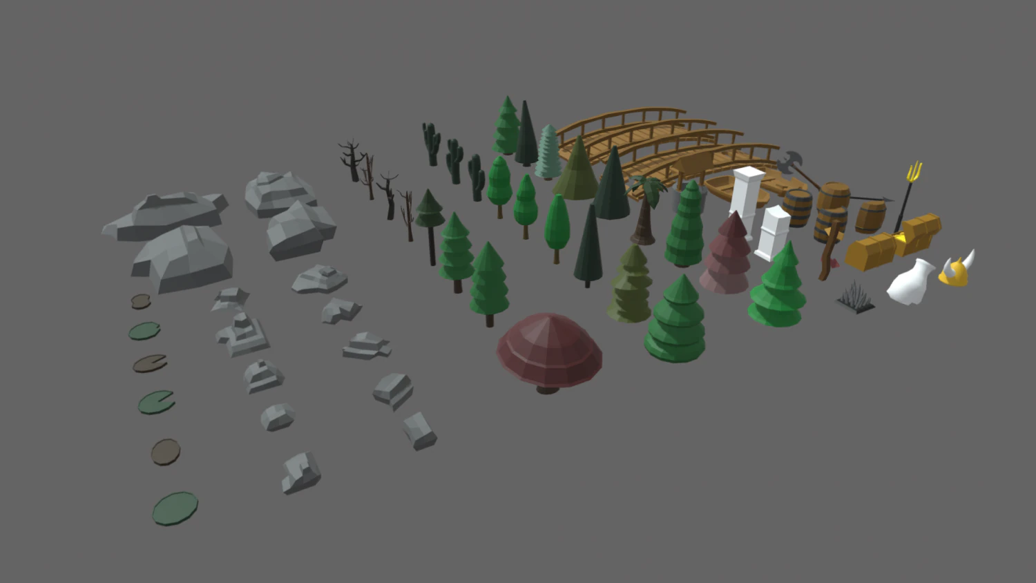 Low Poly Trees Videogame Assets 3D Model .c4d .max .obj .3ds .fbx .stl .blend 
