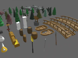 Low Poly Trees Videogame Assets 3D Model