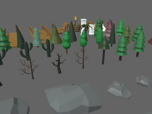 Low Poly Trees Videogame Assets 3D Model