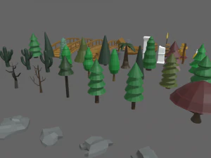 Low Poly Trees Videogame Assets 3D Model
