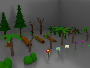 Lowpoly Trees Flower Rocks Assets Pack 3D Model