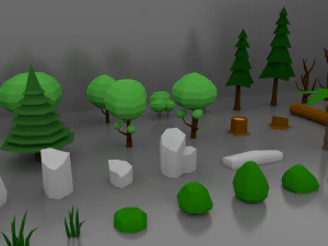 Lowpoly Trees Flower Rocks Assets Pack 3D Model
