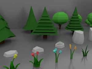 Lowpoly Trees Flower Rocks Assets Pack 3D Model