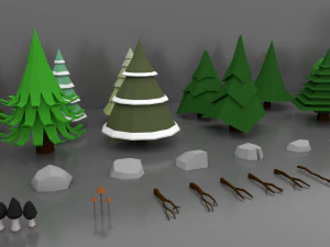 Lowpoly Trees Flower Rocks Assets Pack 3D Model