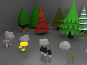 Lowpoly Trees Flower Rocks Assets Pack 3D Model