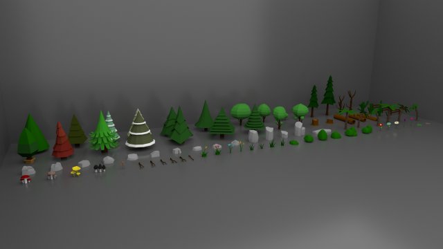 Lowpoly Trees Flower Rocks Assets Pack 3D Model .c4d .max .obj .3ds .fbx .stl .blend 