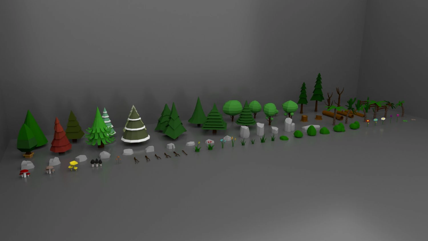 Lowpoly Trees Flower Rocks Assets Pack 3D Model .c4d .max .obj .3ds .fbx .stl .blend 