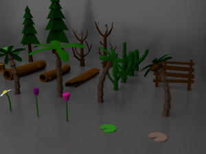 Lowpoly Trees Flower Rocks Assets Pack 3D Model