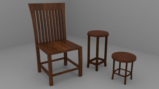 Old Vintage Bar Chairs 3D Model .c4d .max .obj .3ds .fbx .stl .blend 