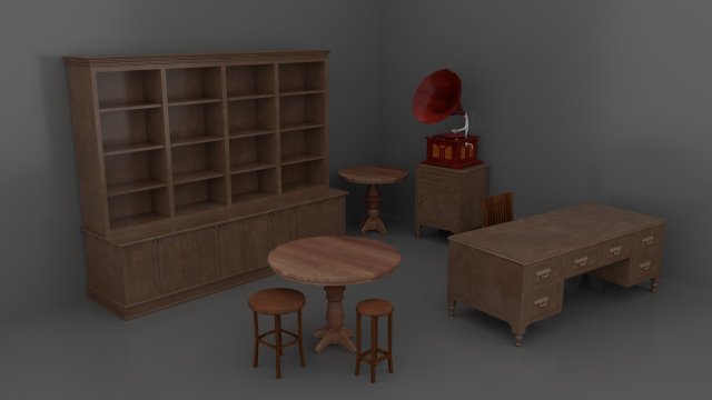 Old Vintage Furniture Pack 01 Modello 3D .c4d .max .obj .3ds .fbx .stl .blend 