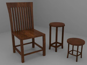 Old Vintage Furniture Pack 01 3D Model
