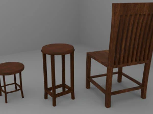 Old Vintage Furniture Pack 01 3D Model