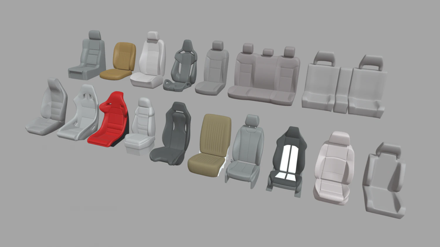Mega Car Seat Pack 3D Model .c4d .max .obj .3ds .fbx .stl .blend 