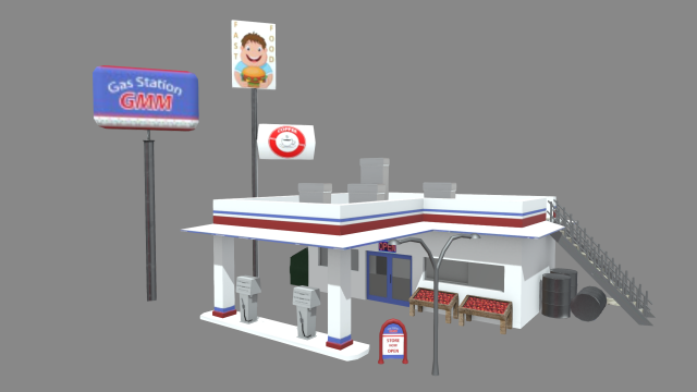 Gas Station Oil Station Exterior 3D Model .c4d .max .obj .3ds .fbx .stl .blend 