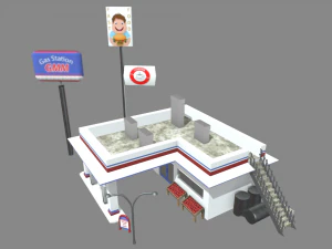 Gas Station Oil Station Exterior 3D Model