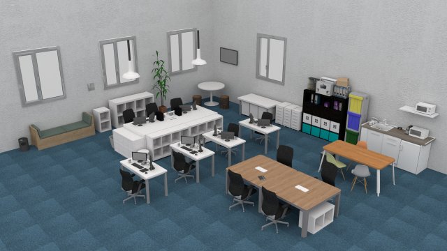 Office Scene 3D Model .c4d .max .obj .3ds .fbx .stl .blend 