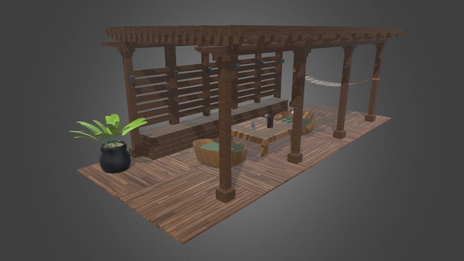 Terrace Wood Structure 3D Model .c4d .max .obj .3ds .fbx .stl .blend 