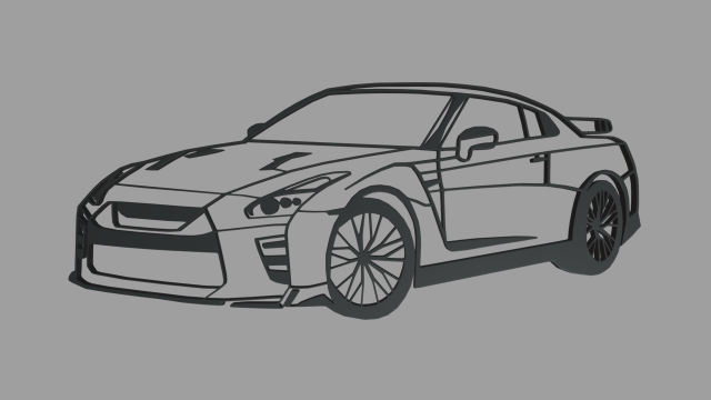 Nissan GTR Perspective Wall Silhouette 3D Print Model .c4d .max .obj .3ds .fbx .stl .blend