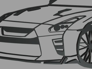 Nissan GTR Perspective Wall Silhouette 3D Print Model
