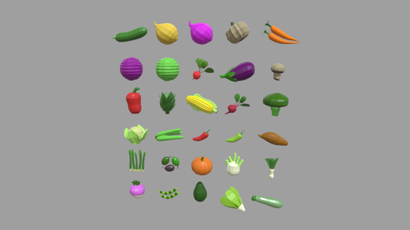 Low Poly Vegetables Pack 01 3D Model .c4d .max .obj .3ds .fbx .stl .blend 