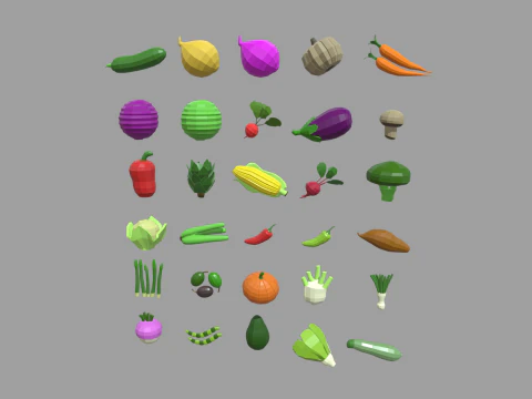 Pacote de vegetais Low Poly 01 Modelo 3D