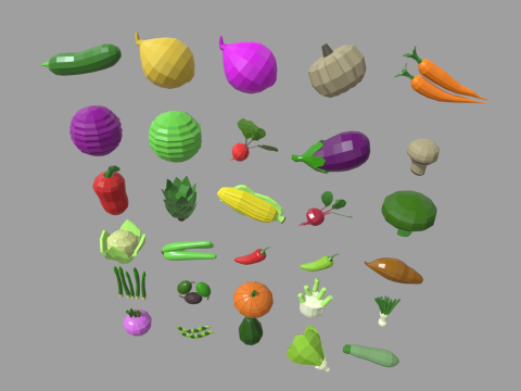 Low Poly Vegetables Pack 01 3D Model