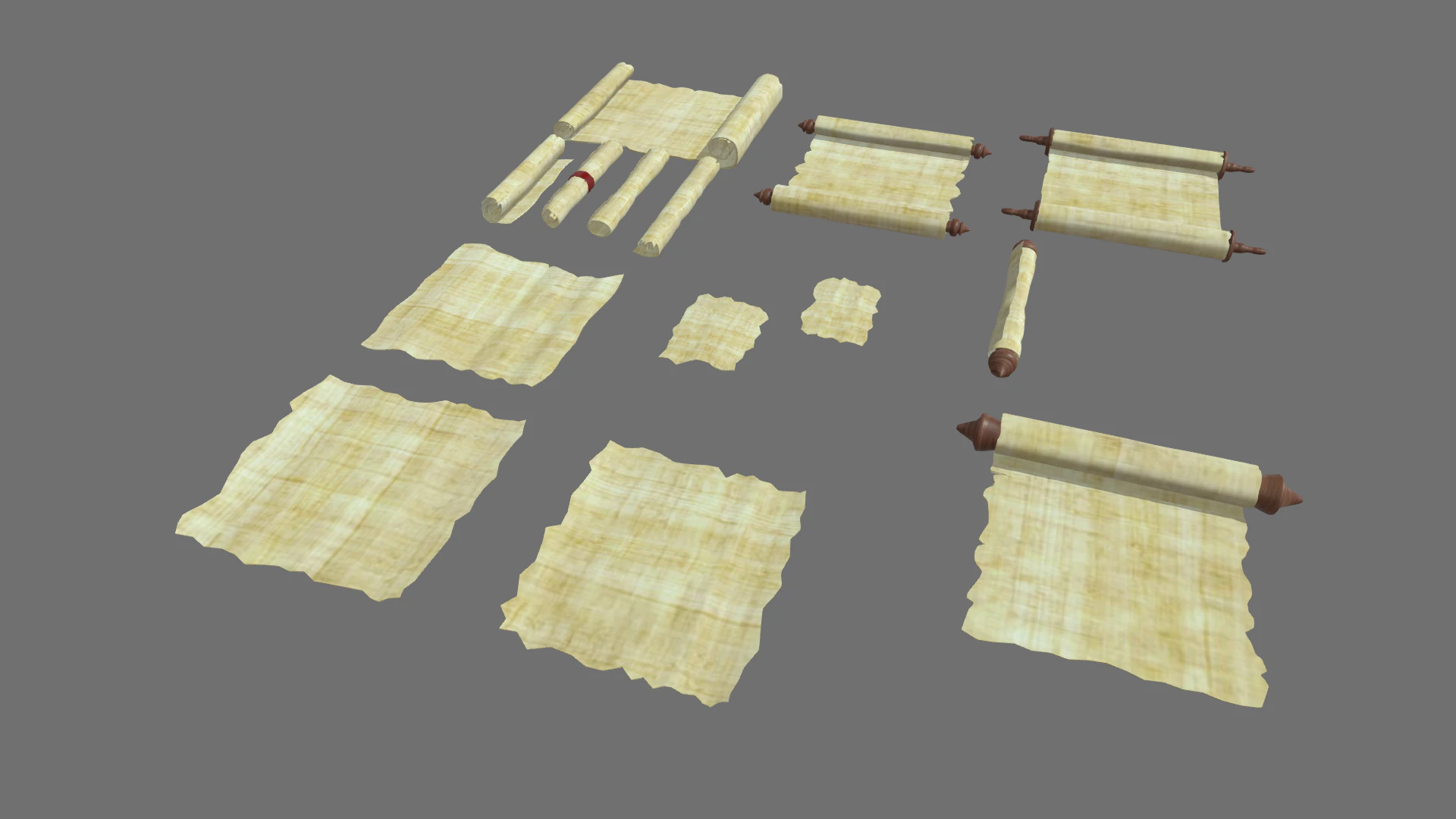 Old Papyrus Parchments 3D Model .c4d .max .obj .3ds .fbx .stl .blend 