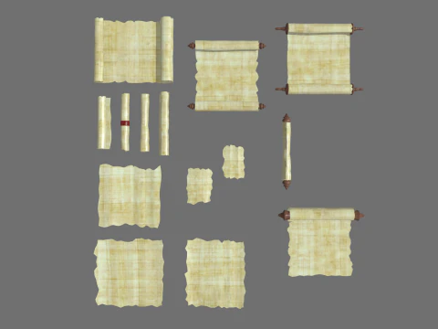 Old Papyrus Parchments 3D Model