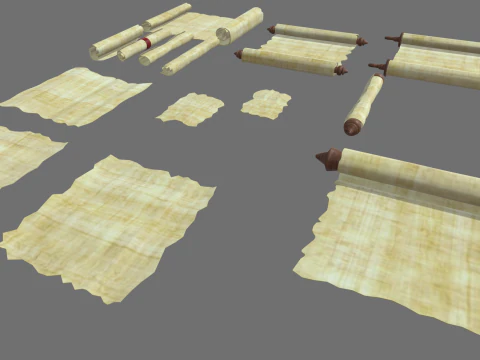 Old Papyrus Parchments 3D Model