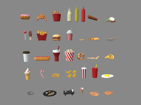 Low Poly Fast Food Pack 01 3D मॉडल