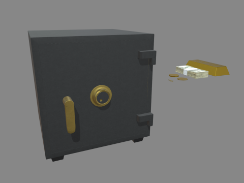 Safe Box With Gold and Money 3D Model