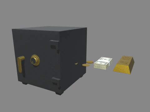 Safe Box With Gold and Money 3D Model