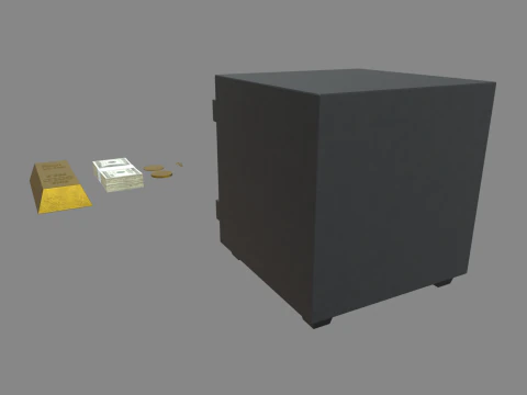 Safe Box With Gold and Money 3D Model