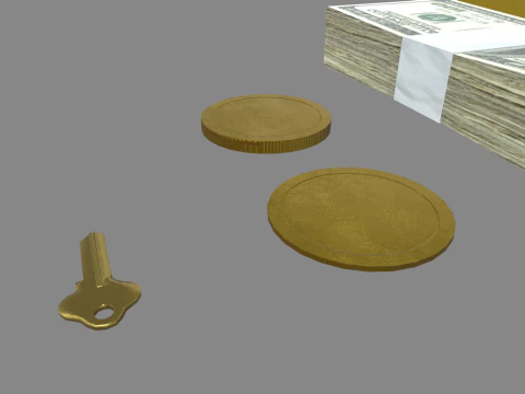 Safe Box With Gold and Money 3D Model