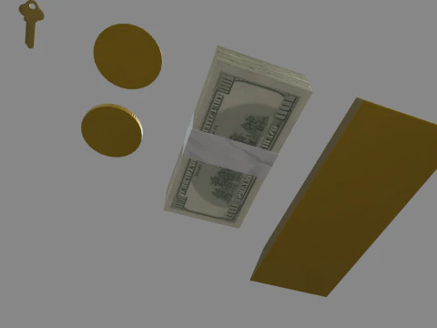 Safe Box With Gold and Money 3D Model