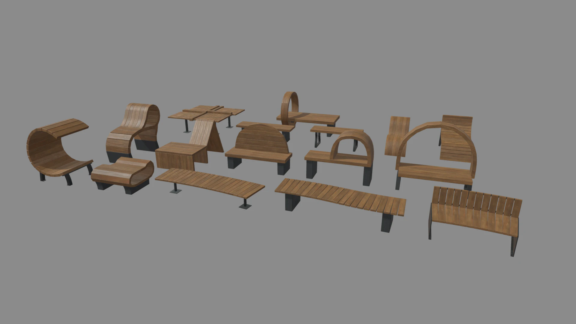 Low Poly Bench Pack 3D Model .c4d .max .obj .3ds .fbx .stl .blend 