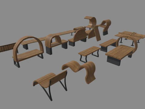 Low Poly Bench Pack 3D Model
