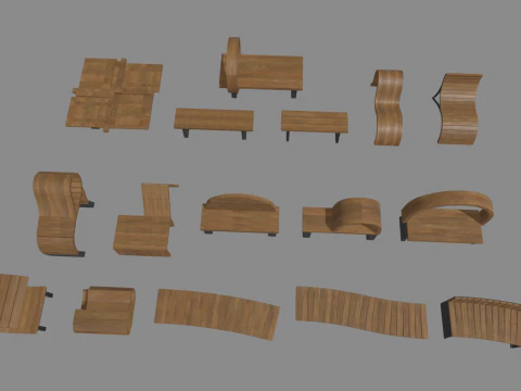 Low Poly Bench Pack 3D Model