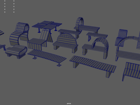 Low Poly Bench Pack Modelo 3D