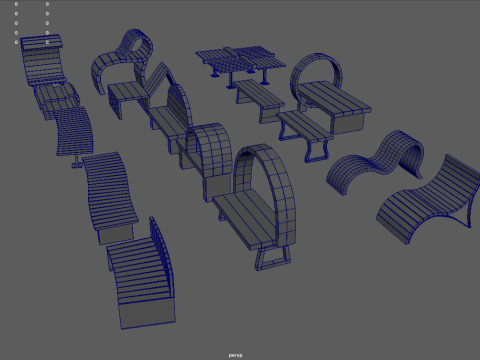 Low Poly Bench Pack Modelo 3D