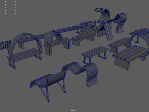Low Poly Bench Pack Modelo 3D