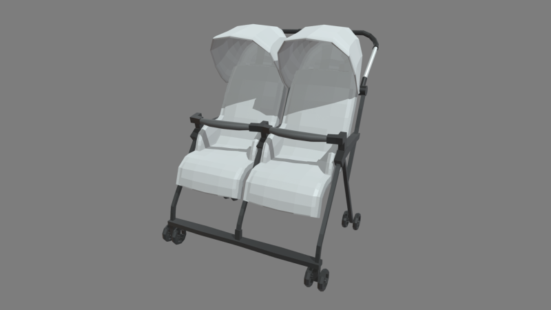 Low Poly Baby Double Stroller 3D Модель .c4d .max .obj .3ds .fbx .stl .blend