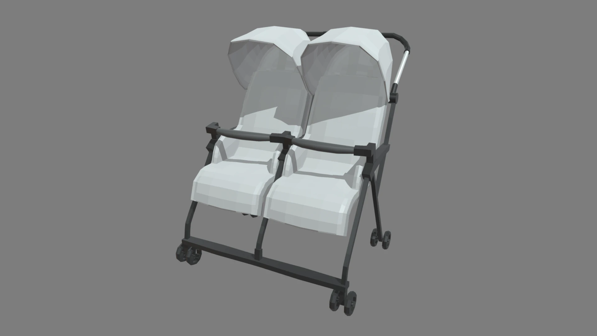 Low Poly Baby Double Stroller 3D Model .c4d .max .obj .3ds .fbx .stl .blend 
